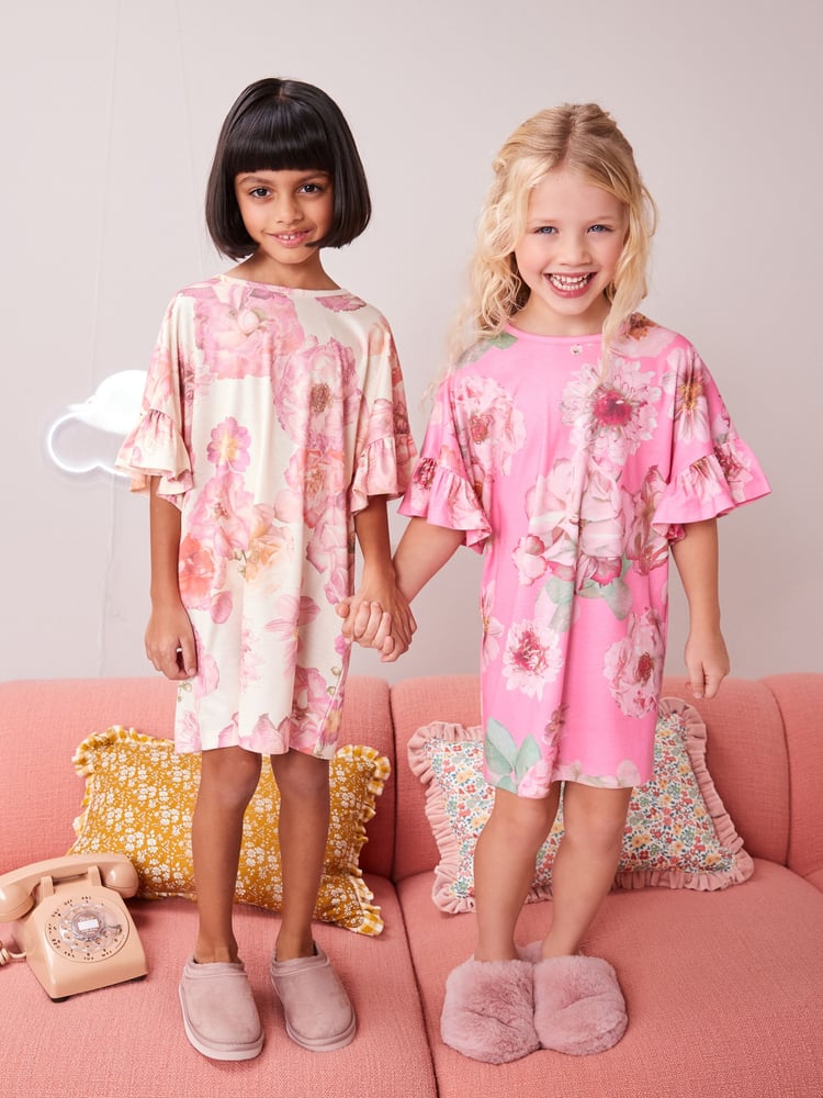 Pink/Cream Floral Nighties 2 Pack (2-16yrs) - Image 1 of 8
