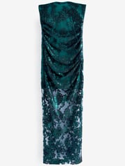 Dark Green Lace Overlay Sequin Bandeau Dress - Image 4 of 5