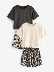 Black/Ecru Short Pyjamas 2 Pack (3-16yrs) - Image 1 of 6