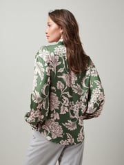 Green/Pink Floral Tie Neck Long Sleeve Blouse - Image 3 of 6