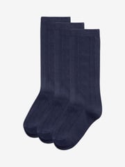 Navy Blue 3 Pack Cotton Rich Pointelle Knee High School Socks - Image 1 of 2
