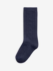 Navy Blue 3 Pack Cotton Rich Pointelle Knee High School Socks - Image 2 of 2