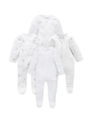 Purebaby Grey Zip 100% Cotton Sleepsuits 4 Pack - Image 2 of 3