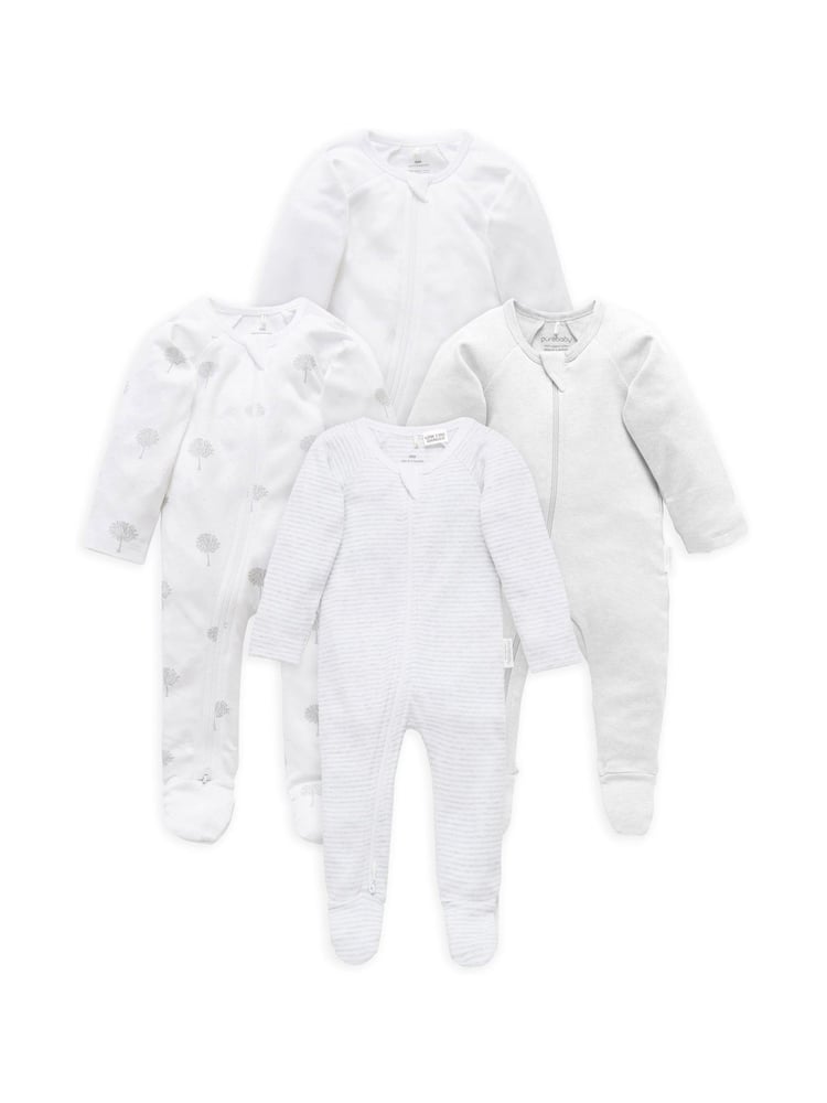 Purebaby Grey Zip 100% Cotton Sleepsuits 4 Pack - Image 2 of 3