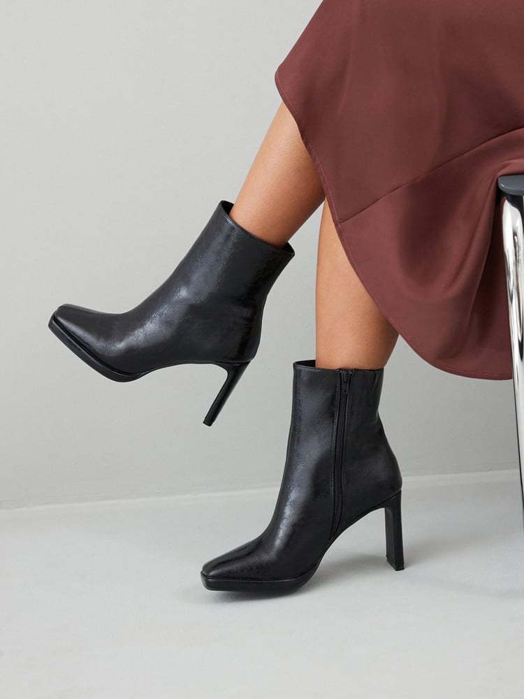 Black Forever Comfort® Squared Toe Ankle Heeled Boots - Image 1 of 11 Black Forever Comfort® Squared Toe Ankle Heeled Boots - Image 1 of 11
