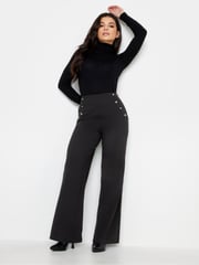PixieGirl Petite Black/Chrome Button Detailed Wide Leg Trousers - Image 2 of 5