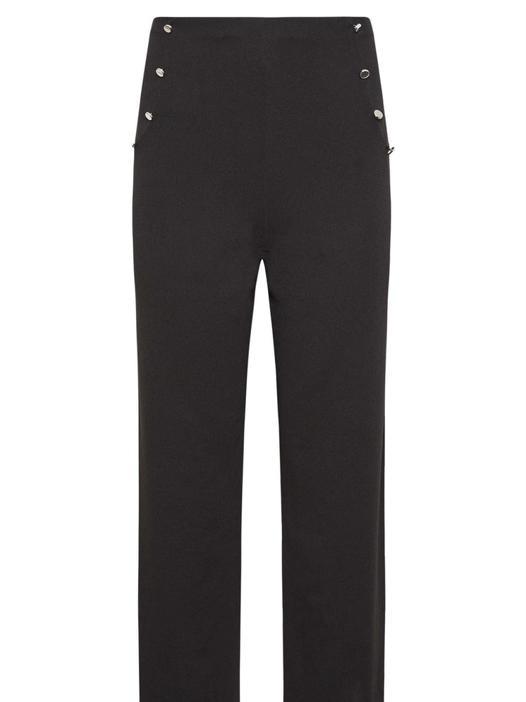 PixieGirl Petite Black/Chrome Button Detailed Wide Leg Trousers - Image 5 of 5