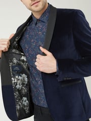 Navy Blue Slim Velvet Jacket - Image 3 of 9