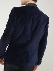 Navy Blue Slim Velvet Jacket - Image 4 of 9