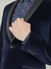 Navy Blue Slim Velvet Jacket - Image 5 of 9