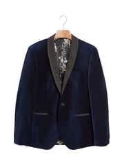 Navy Blue Slim Velvet Jacket - Image 6 of 9