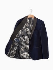 Navy Blue Slim Velvet Jacket - Image 7 of 9