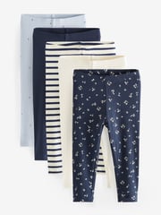 Blue Rib Jersey Leggings 5 Pack (3mths-7yrs) - Image 1 of 3