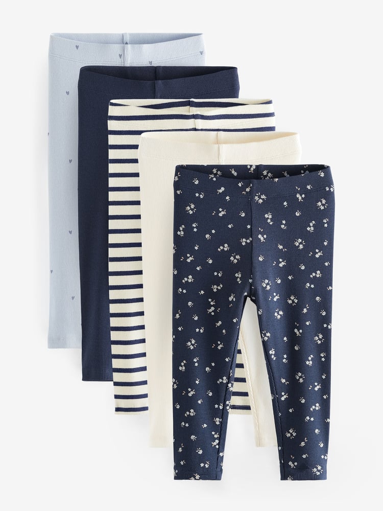Blue Rib Jersey Leggings 5 Pack (3mths-7yrs) - Image 1 of 3