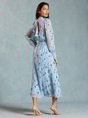 Love & Roses Blue Metallic Jacquard Long Sleeve Midi Dress - Image 3 of 4