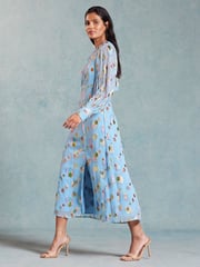 Love & Roses Blue Metallic Jacquard Long Sleeve Midi Dress - Image 4 of 4