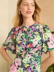 Love & Roses Multi Floral Petite Flutter Sleeve Twist Detail Midi Dress - Image 3 of 4
