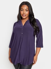 Yours Curve Purple Half Placket Jersey Blouse - Image 1 of 4