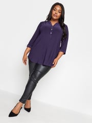 Yours Curve Purple Half Placket Jersey Blouse - Image 2 of 4