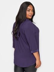 Yours Curve Purple Half Placket Jersey Blouse - Image 3 of 4