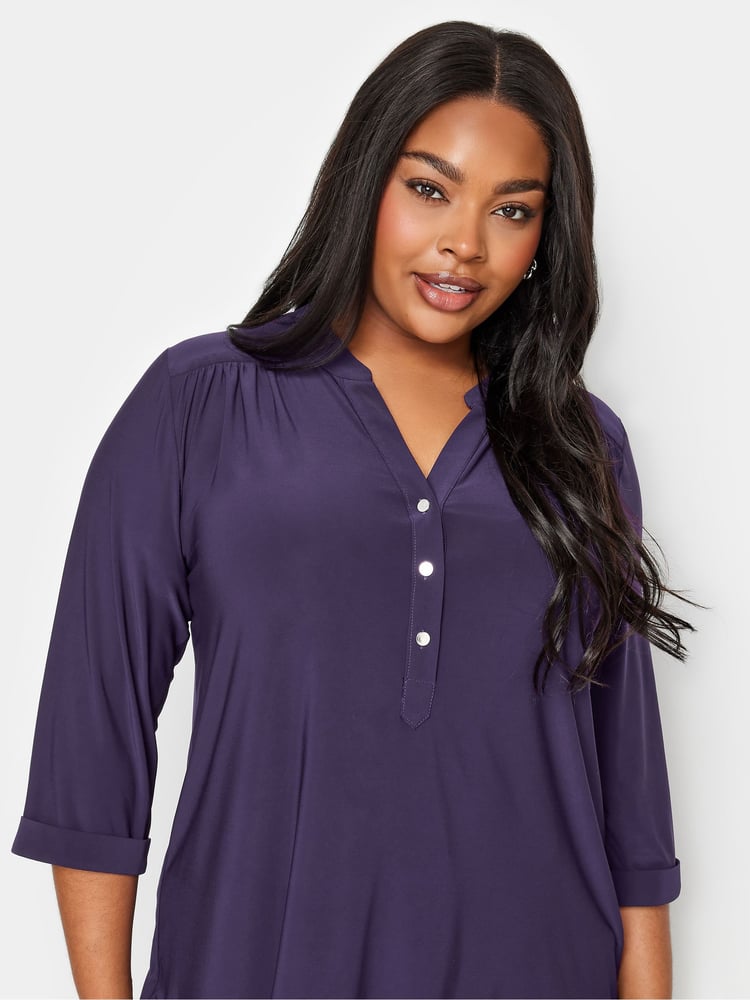 Yours Curve Purple Half Placket Jersey Blouse - Image 4 of 4 Yours Curve Purple Half Placket Jersey Blouse - Image 4 of 4