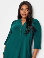 Yours Curve Green Half Placket Jersey Blouse - Image 4 of 4