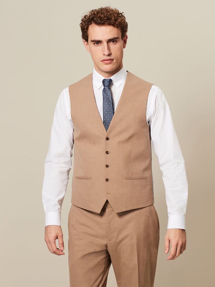 Marl Taupe Regular Fit Motionflex Stretch Waistcoat - Image 1 of 8