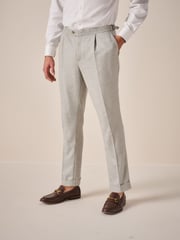 Natural Slim Fit Italian Wool Blend Check Suit Trousers - Image 1 of 9