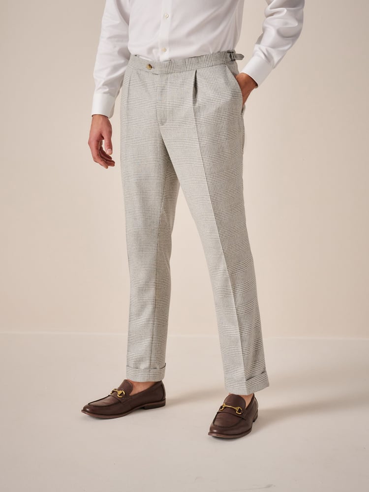 Natural Slim Fit Italian Wool Blend Check Suit Trousers - Image 1 of 9