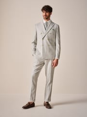Natural Slim Fit Italian Wool Blend Check Suit Trousers - Image 2 of 9