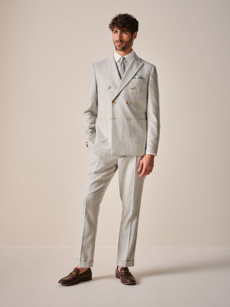 Natural Slim Fit Italian Wool Blend Check Suit Trousers - Image 2 of 9