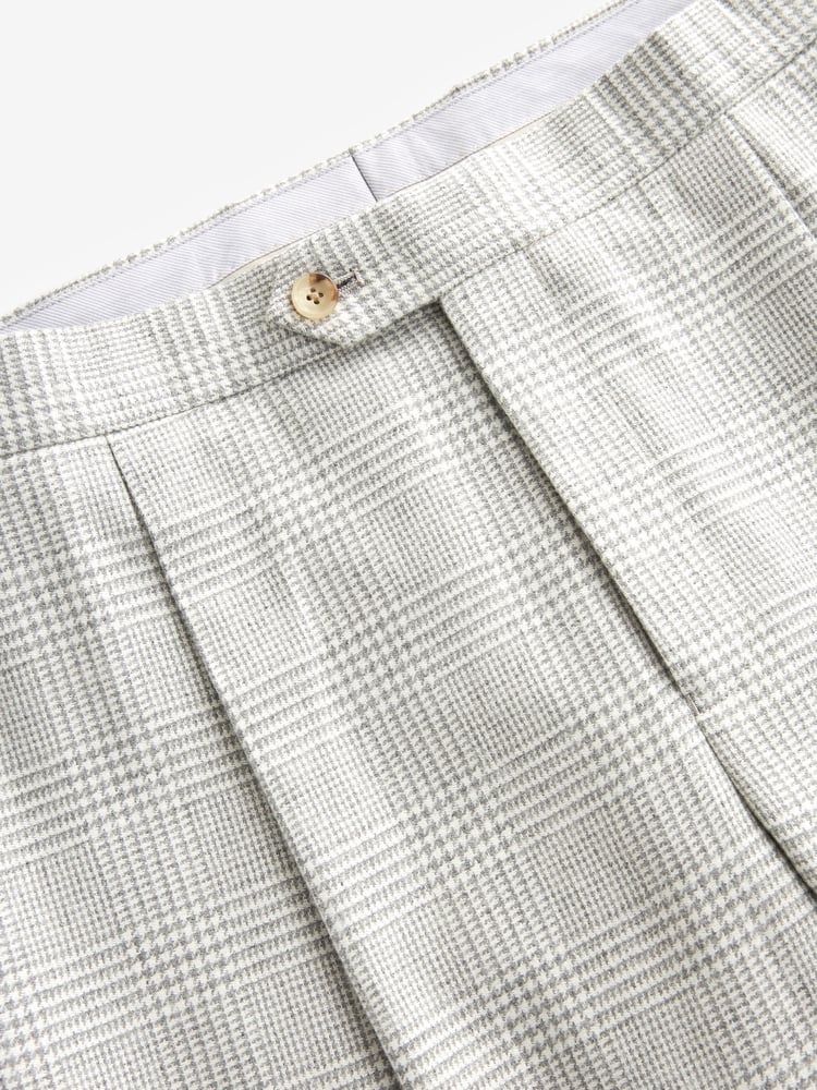 Natural Slim Fit Italian Wool Blend Check Suit Trousers - Image 9 of 9