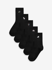 Black 5 Pack Bamboo Rich Unicorn Embroidered Ankle Socks - Image 1 of 6
