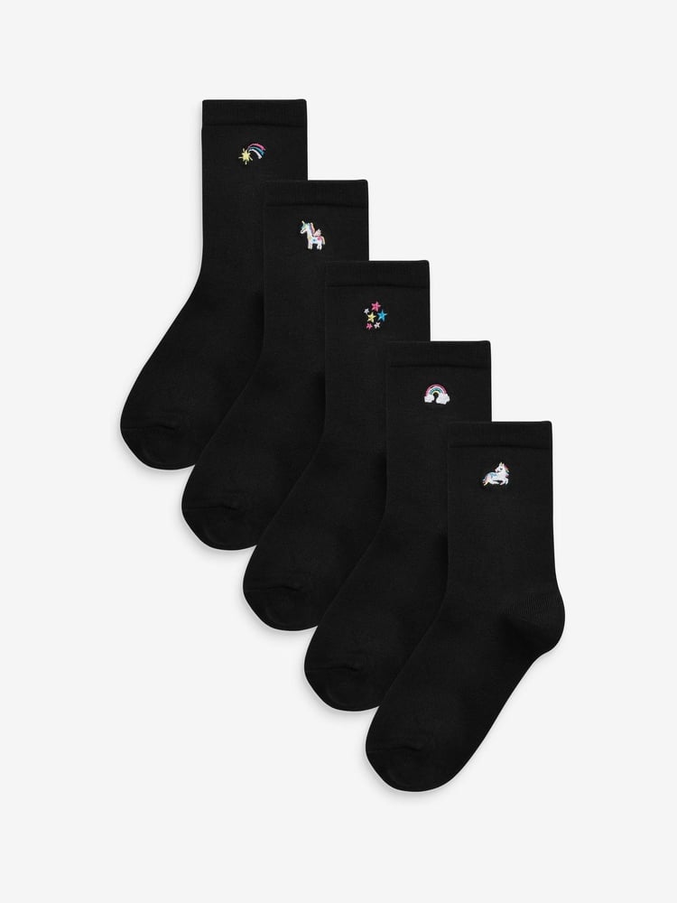 Black 5 Pack Bamboo Rich Unicorn Embroidered Ankle Socks - Image 1 of 6