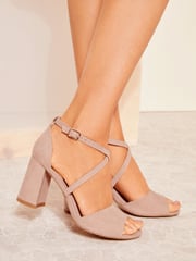 Friends Like These Nude Pink Wide FIt Cross Strap Mid Block Heel Sandal - Image 2 of 4