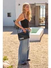 Rockett St George Black Slogan Premium Leather Clutch Bag - Image 1 of 9