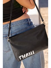 Rockett St George Black Slogan Premium Leather Clutch Bag - Image 2 of 9