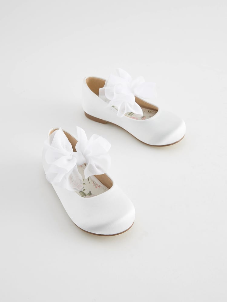 White Standard Fit (F) Mary Jane Bridesmaid Bow Occasion Shoes - Image 1 of 5