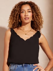 Love & Roses Black Petite V Neck Scallop Detail Tie Shoulder Vest - Image 1 of 4