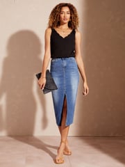 Love & Roses Black Petite V Neck Scallop Detail Tie Shoulder Vest - Image 3 of 4