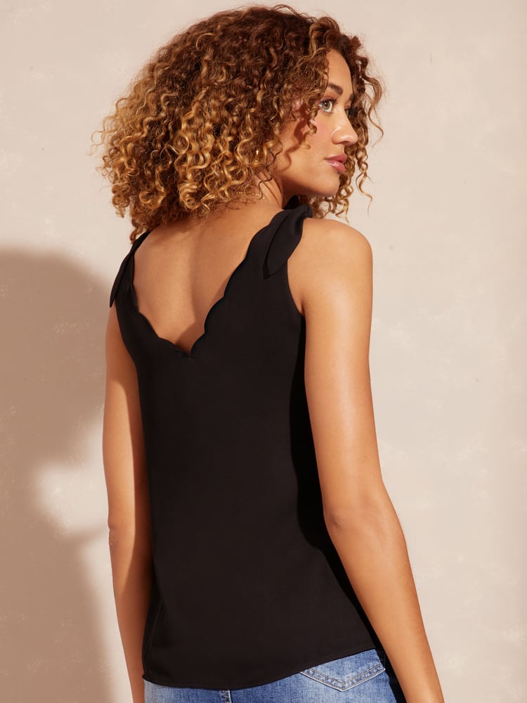 Love & Roses Black Petite V Neck Scallop Detail Tie Shoulder Vest - Image 4 of 4
