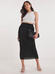 Simply Be Black Plissé Midi Skirt - Image 1 of 4