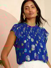 Love & Roses Cobalt Blue Flutter Sleeve Shell Top - Image 1 of 4
