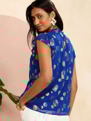 Love & Roses Cobalt Blue Flutter Sleeve Shell Top - Image 2 of 4