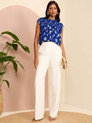 Love & Roses Cobalt Blue Flutter Sleeve Shell Top - Image 3 of 4