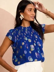 Love & Roses Cobalt Blue Flutter Sleeve Shell Top - Image 4 of 4