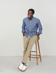 Navy/White 100% Cotton Stripe Long Sleeve Oxford Shirt - Image 2 of 5