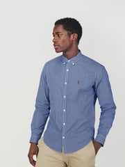 Navy/White 100% Cotton Stripe Long Sleeve Oxford Shirt - Image 3 of 5