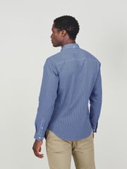 Navy/White 100% Cotton Stripe Long Sleeve Oxford Shirt - Image 4 of 5