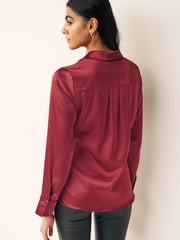 Red Satin Wrap Long Sleeve Shirt - Image 2 of 6